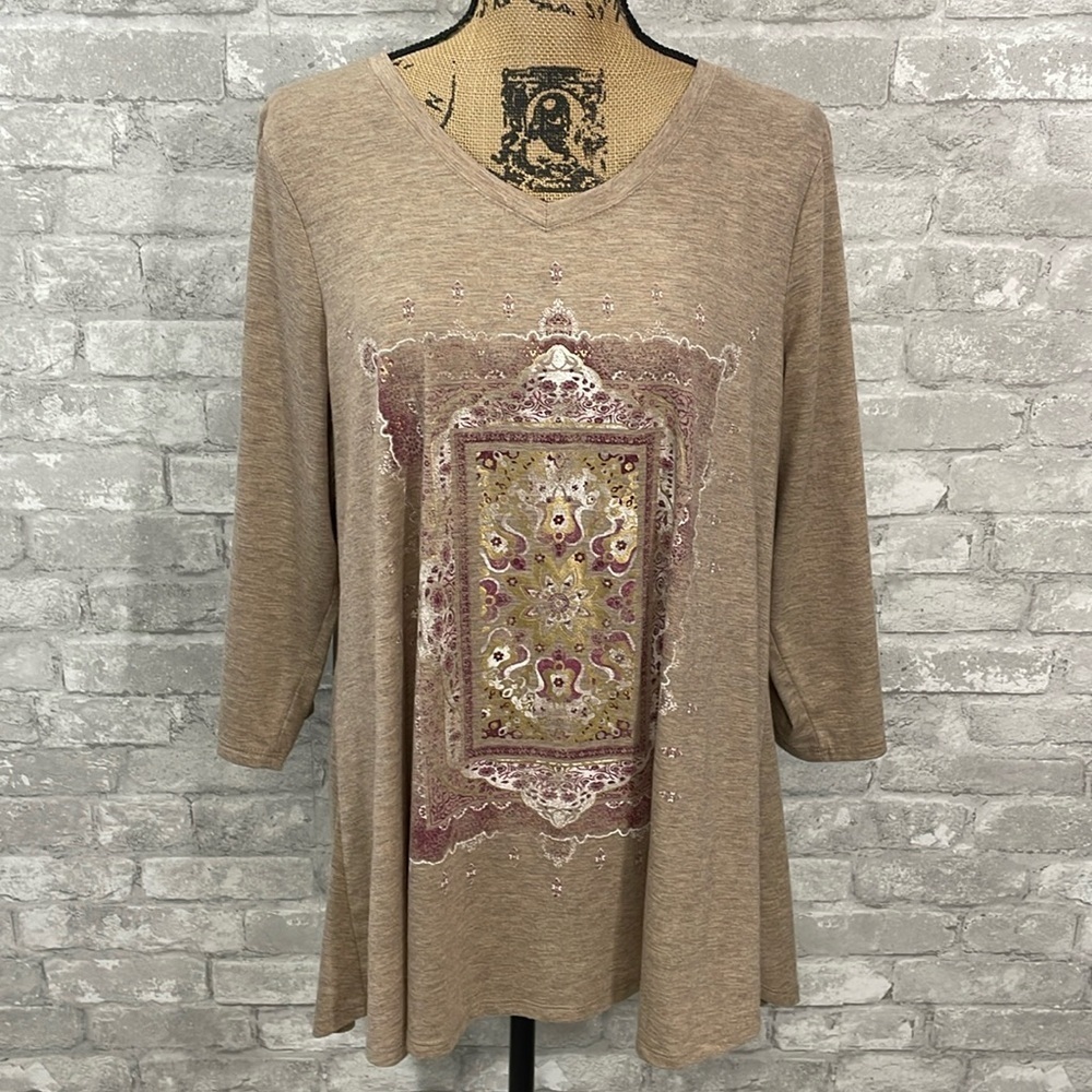 Avenue Floral Print Heathered Tan Top